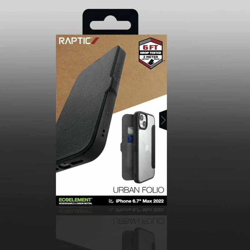 Kapak telefoni Raptic X-Doria Urban Folio për iPhone 14 Plus, i zi