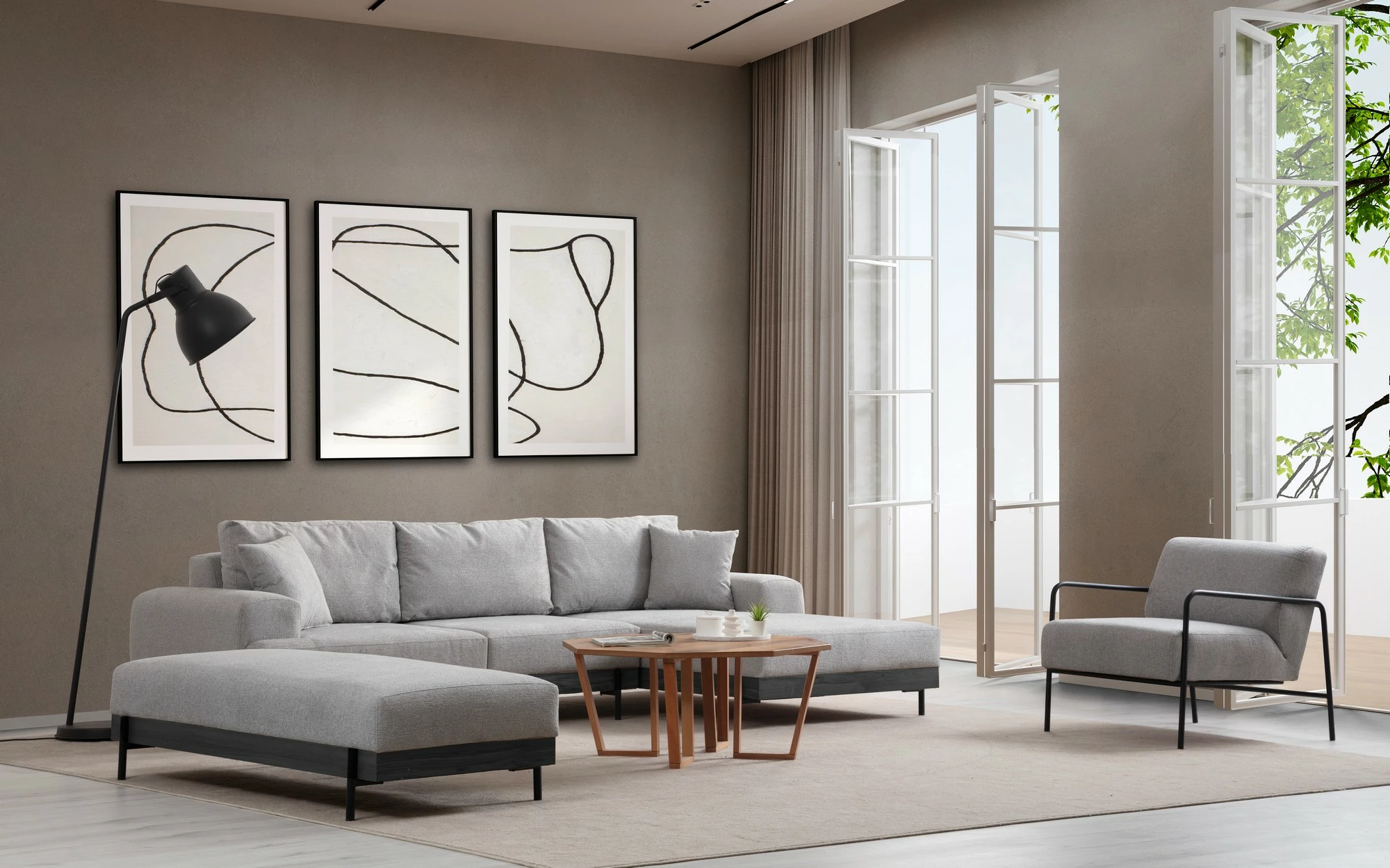 Këndore Atelier del Sofa, gri, e djathtë