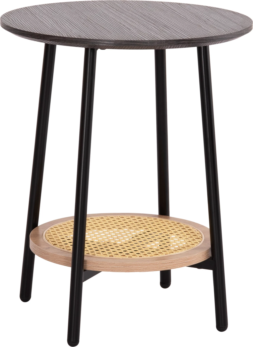 Tavolinë anësore SEWELL FH18034 MDF ngjyrë zebrano, këmbë metalike, ratan natyral Φ45x55Hcm.