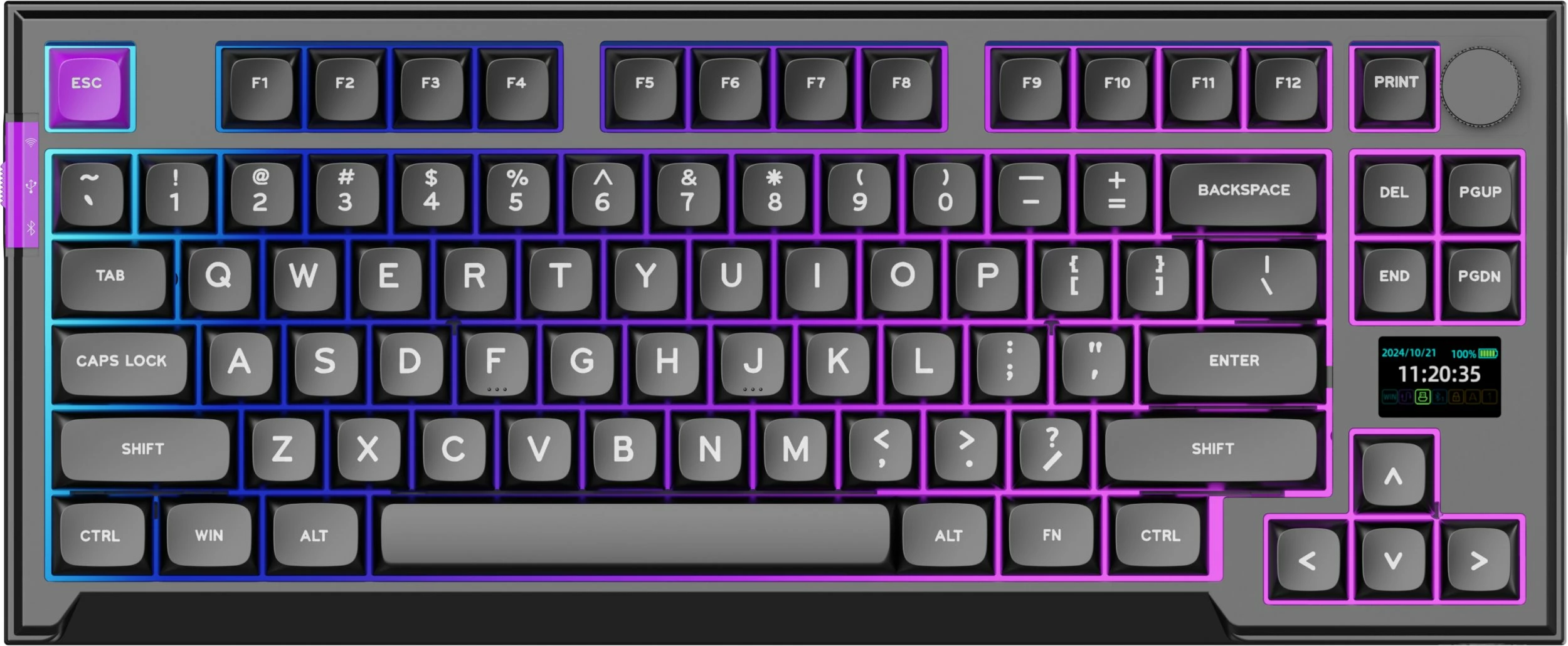 Tastierë mekanike PREYON Silent Claw TKL PSCTR85B, Gateron Red Pro, RGB, tri-mode USB/Bluetooth/2.4GHz, US layout, e zezë