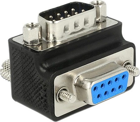Adapter D-Sub 9-pin DeLOCK, mashkull-në-femër, 90°, zi/argjendtë
