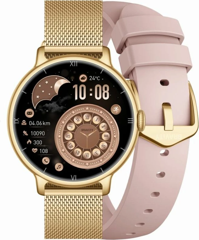 Smartwatch për femra Gravity GT33-1, rrip i artë + rrip rozë