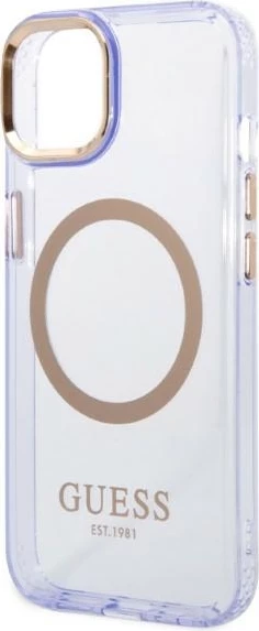 Mbështjellës Guess Gold Outline MagSafe për iPhone 14 6.1", vjollcë-ari