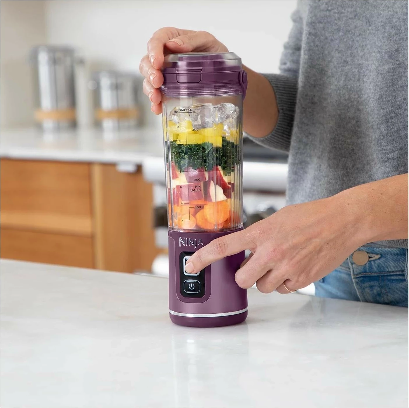 Blender portabil Ninja BC151, 0.53L, USB-C, fiolet