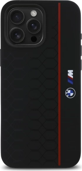Mbështjellës BMW Silicone Hexagon Red Line MagSafe për iPhone 16 Pro Max, Zi