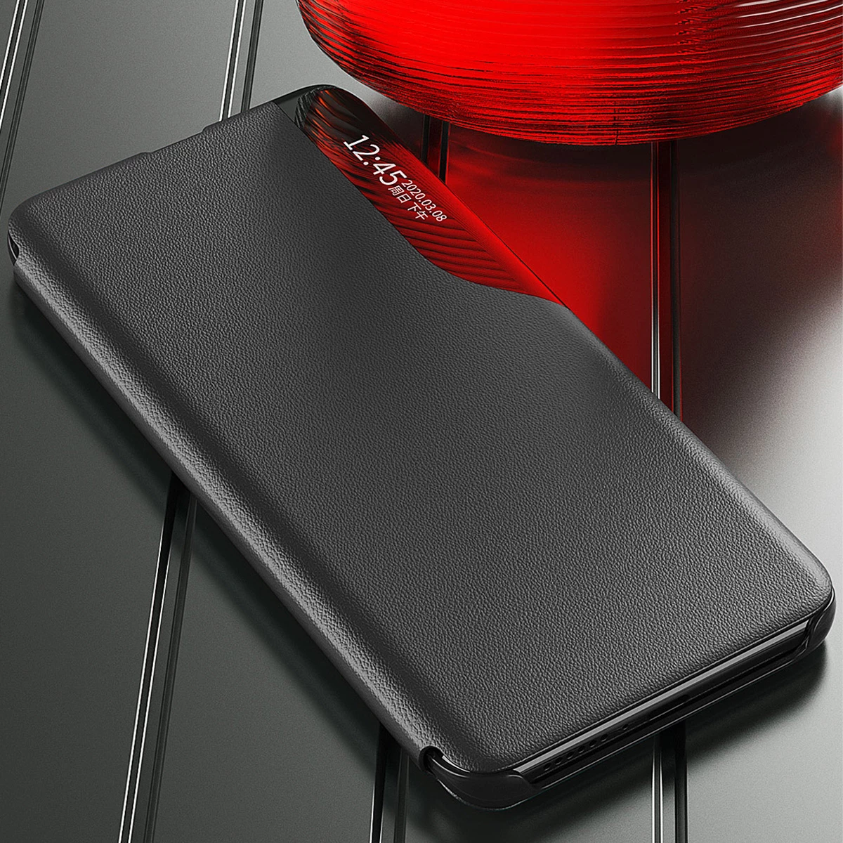 Mbështjellës Hurtel Eco Leather View Case për Samsung Galaxy S23+, i zi
