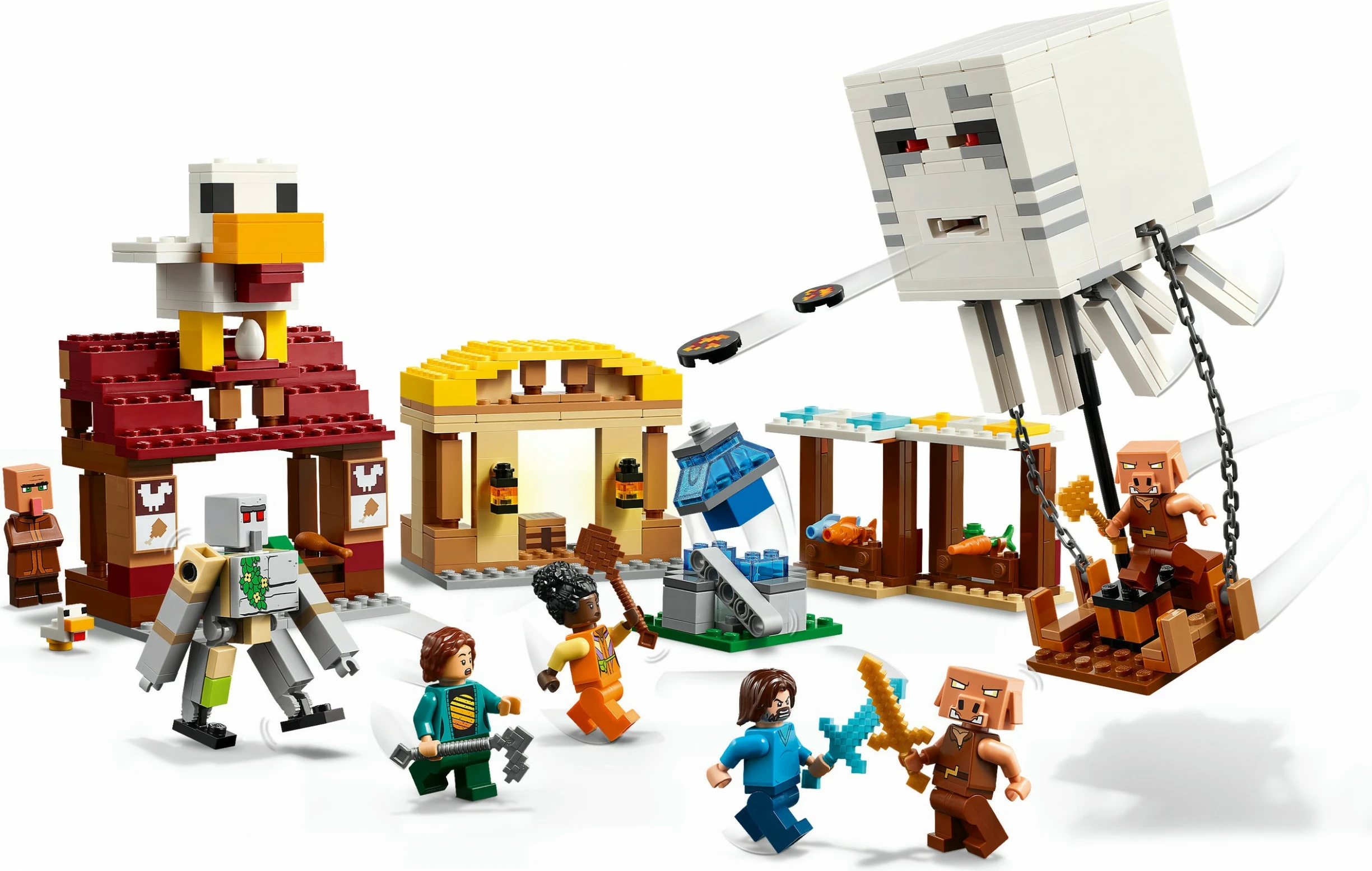 Set ndërtimi LEGO The Ghast Balloon Village Attack, 555 pjesë, plastikë, shumëngjyrësh