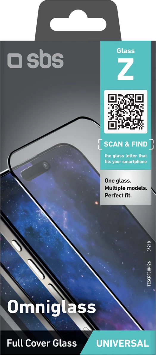 Mbrojtës ekrani xhami i temperuar Full Cover universal, SBS Omniglass Z, ngjitje e plotë, transparent