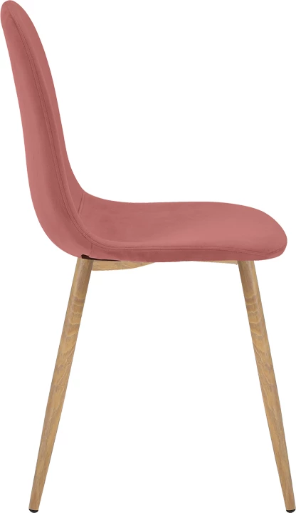 Karrige ngrënieje Bella, kadife ngjyrë mollë e kalbur, këmbë metalike natyrale, set prej 4 copësh, 43.5x52x89cm