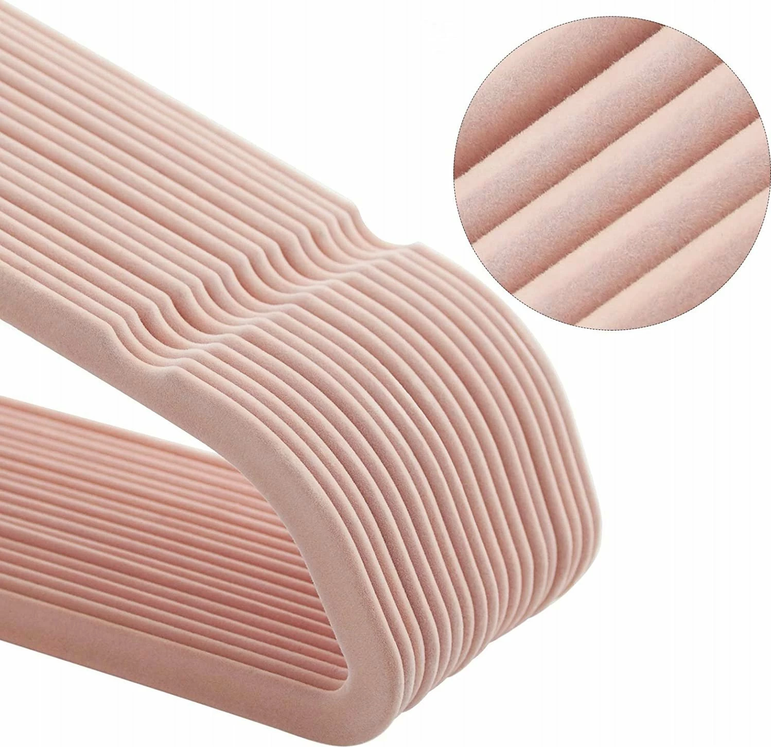 Varëse rrobash Songmics prej veluri, anti-rrëshqitëse, me shufër, grep 360°, dizajn i hollë, rozë me grep rose gold, set 50 copë