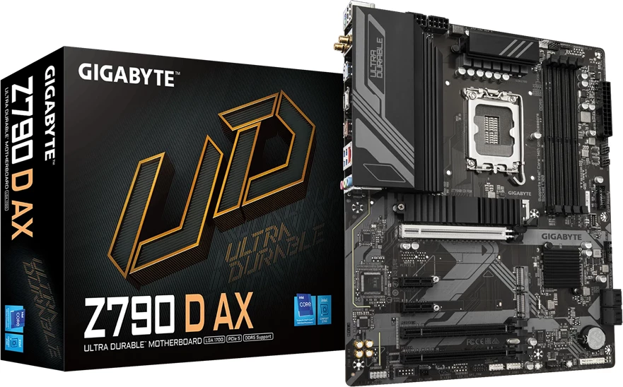 Pllakë amë Gigabyte Z790 D AX, LGA1700, 4xDDR5, 3xM.2, 4xSATA, 2.5GbE, Wi‑Fi 6E, Bluetooth 5.3, HDMI, DisplayPort, ATX