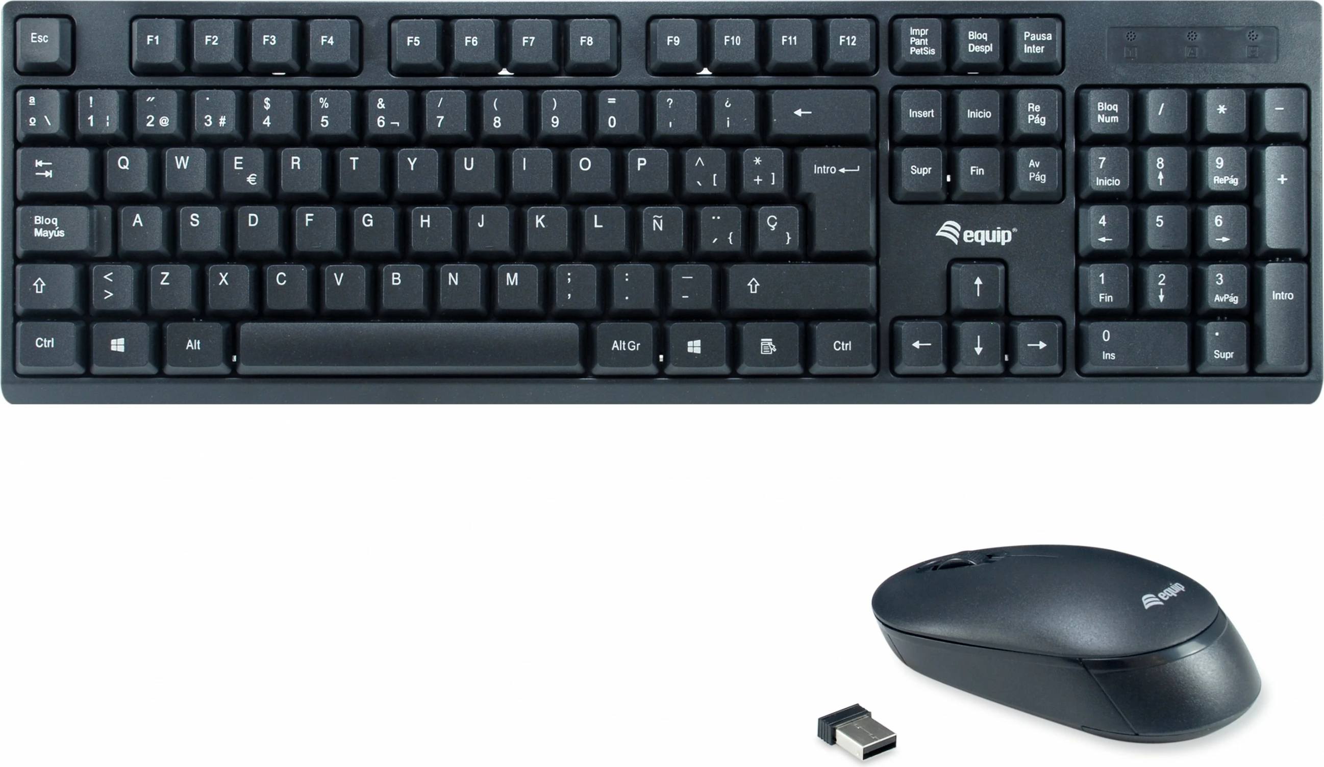 Tastierë me maus wireless Equip, QWERTY ES, full-size, e zezë