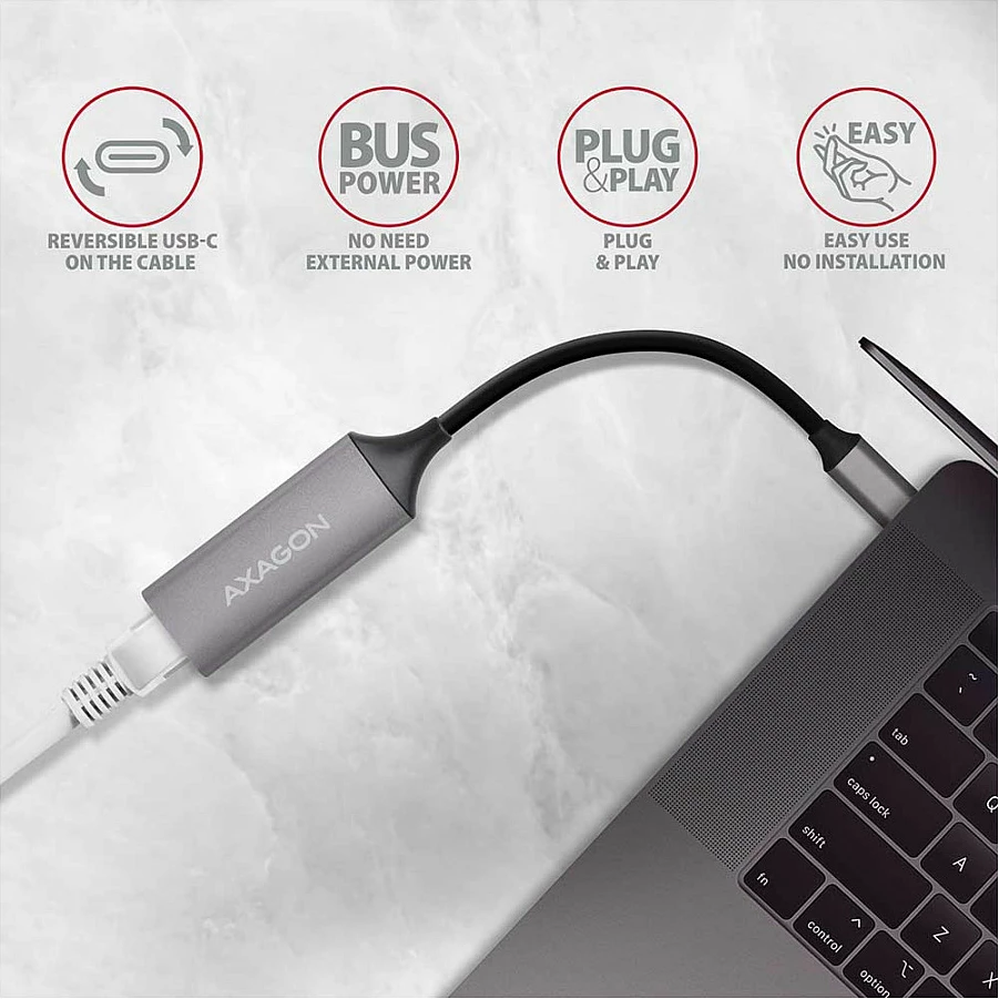 Adapter rrjeti Axagon ADE-TRC, USB-C 3.1 në Gigabit Ethernet 10/100/1000, titan gri