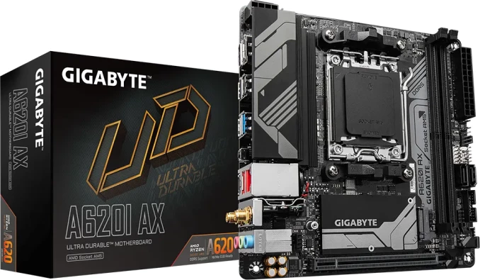 Pllakë amë GIGABYTE H610I, LGA1700, DDR5, mini-ITX, SATA3, DP, USB 3.2 Gen1, e zezë/gri