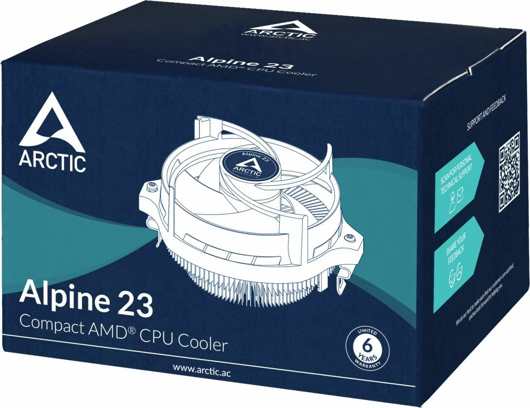 Ftohës CPU Arctic Alpine 23 ACALP00035A, 90mm PWM, AM4/AM5, 2000rpm, 23dBA, bardhë/zezë