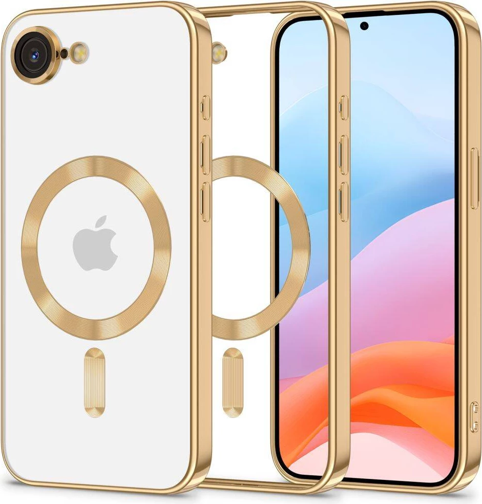 Mbështjellës ONASI Magshiny 23168 për iPhone 16e, MagSafe, transparent me kornizë ari