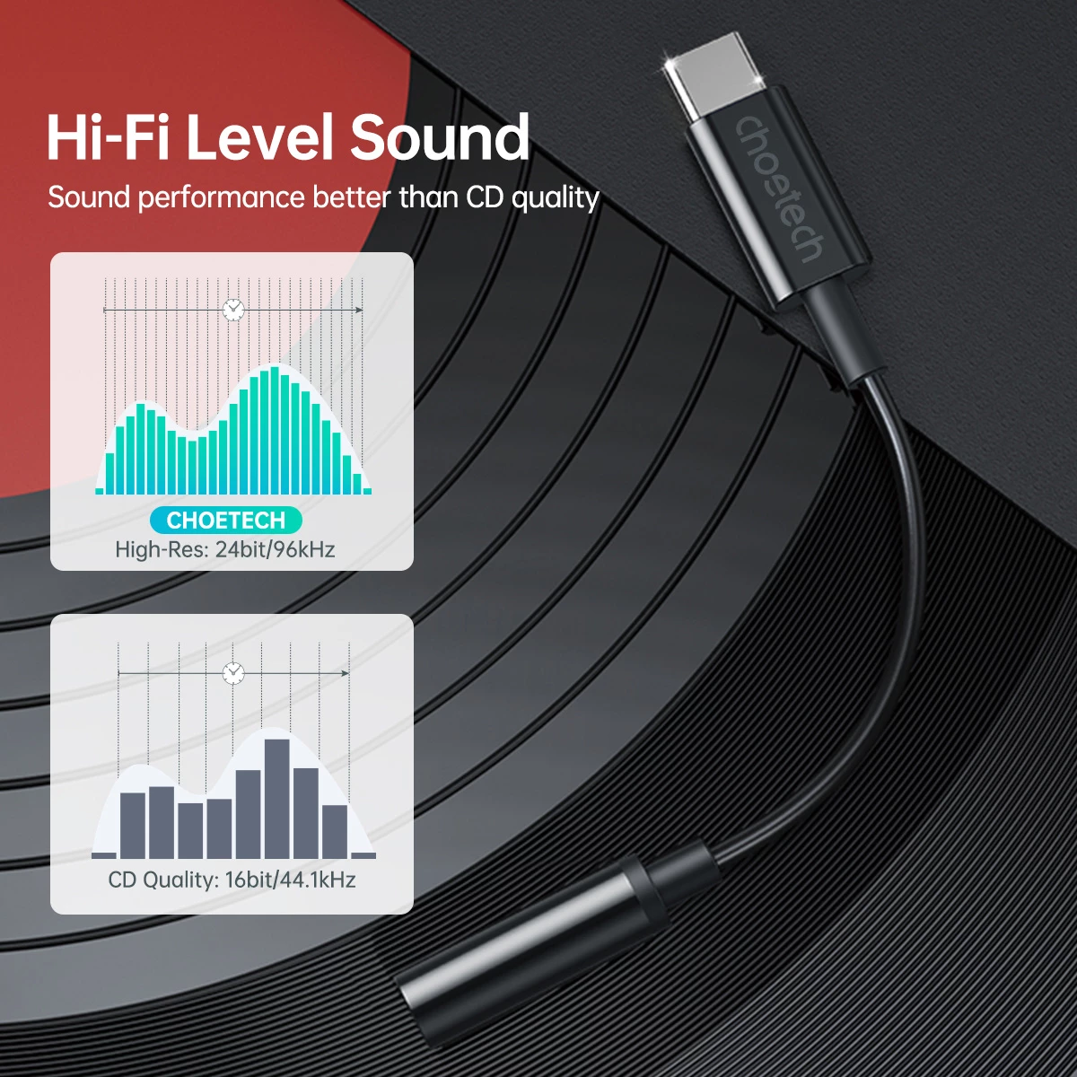 Adapter audio Choetech AUX003, USB-C në 3.5mm, i zi