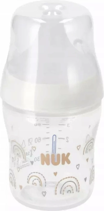 Biberon NUK Perfect Match 10743092 150 ml me biberon silikoni, indikator temperature, anti-kolik, transparent/bezhë, 1 copë
