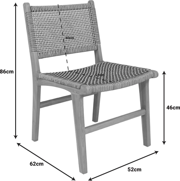 Karrige Darien, skelet dru tik, ngjyrë natyrale dhe litar PE krem-e-zi, 52x62x86cm