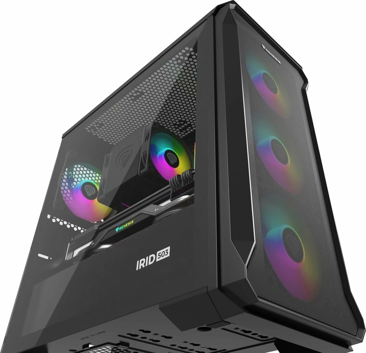Kasë GENESIS Irid 503 ARGB V2 NPC-1559 Micro Tower, Micro-ATX/Mini-ITX, x4 ventilatorë ARGB 120mm, e zezë