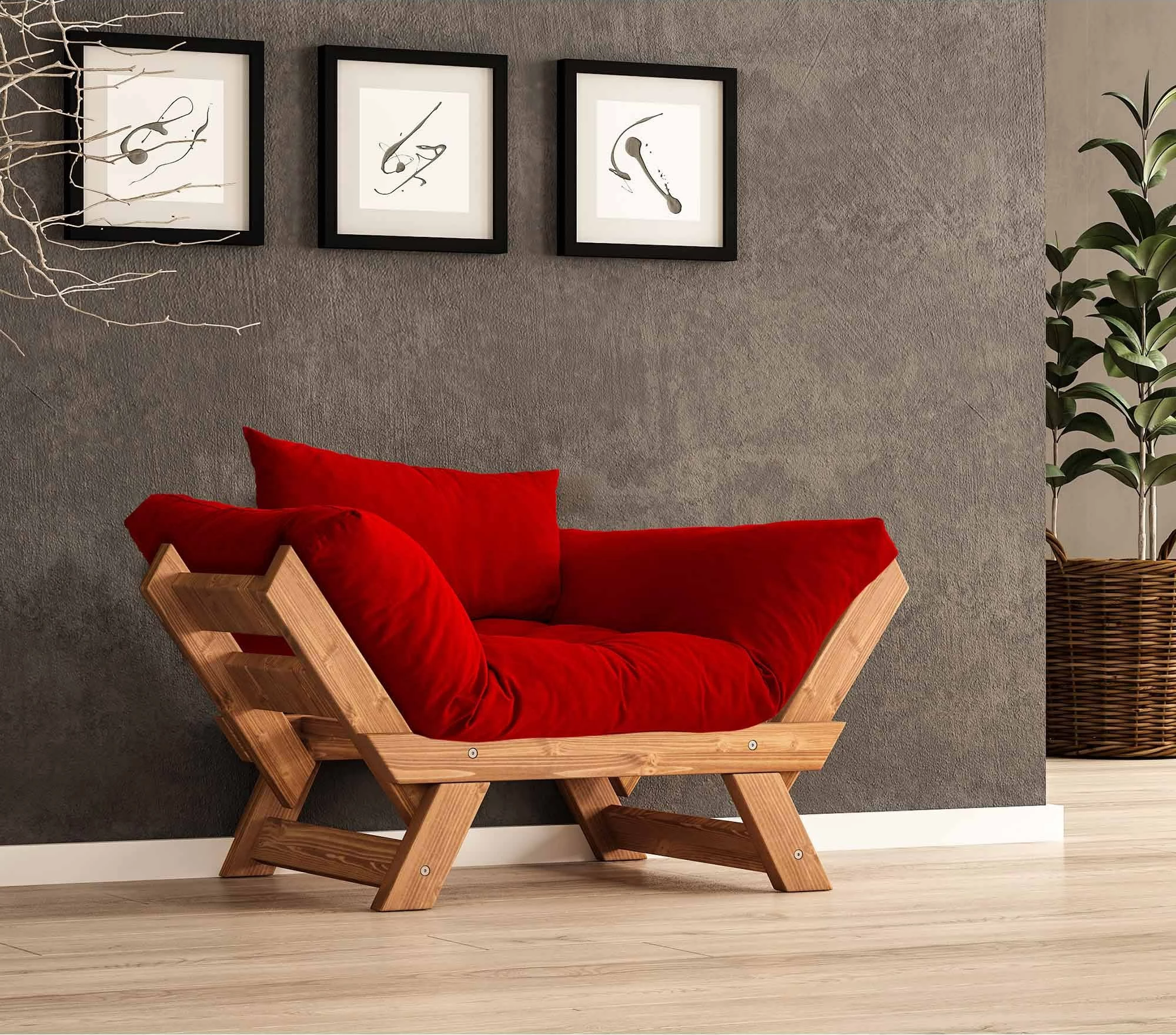 Karrige për kopsht, një vend, ngjyrë teak dhe e kuqe, Skye Decor, CPT8155-140