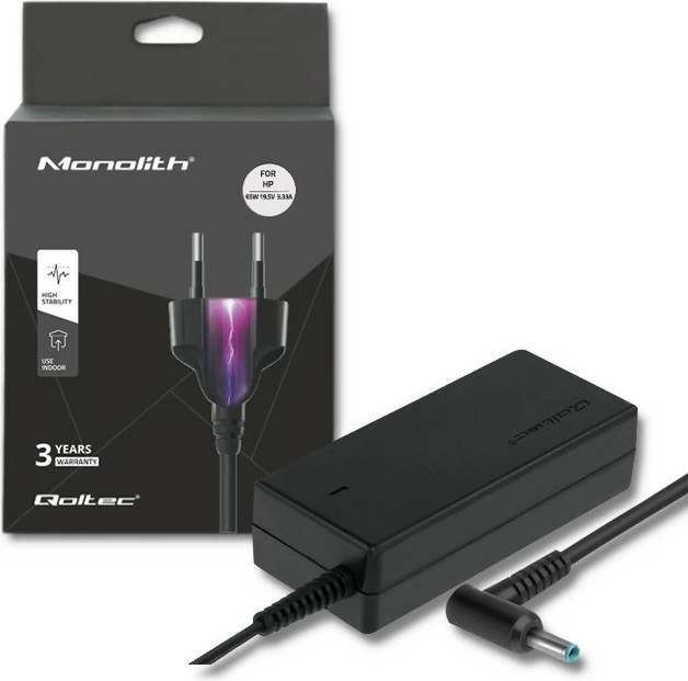 Adapter energjie Qoltec 5005165W.HP për HP Compaq, 65W, 19.5V, 3.33A, 4.5x3.0mm, i zi