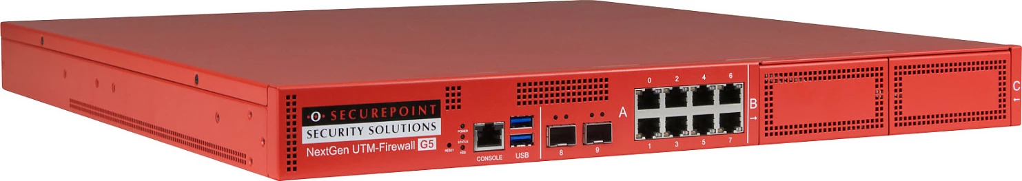 Pajisje UTM Firewall Securepoint RC1000R G5, 30 Gbit/s, VPN 3.5 Gbit/s, 8x Gigabit RJ-45, 2x SFP, 1U, e kuqe