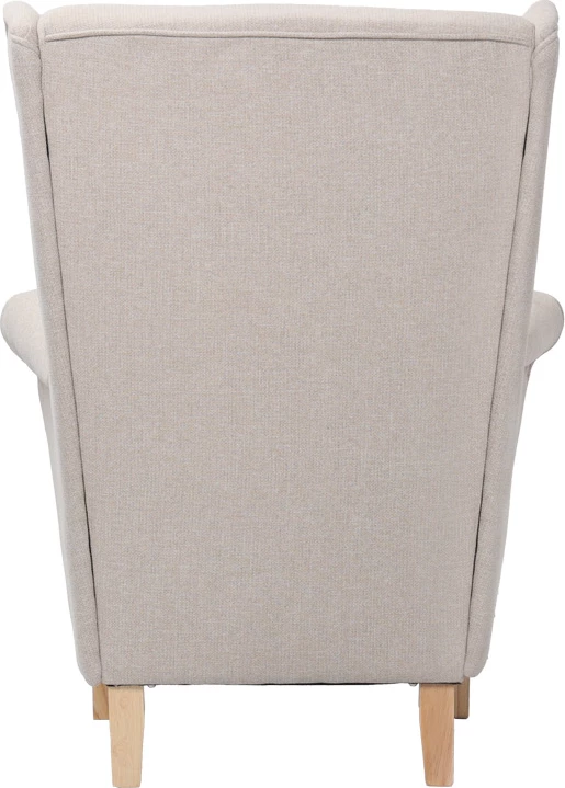 Karrige bergère Malei, material krem, këmbë druri, 85x93x100cm