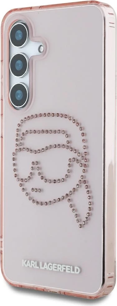 Mbështjellës Karl Lagerfeld Rhinestones K. Head Logo për Samsung Galaxy S25, rozë