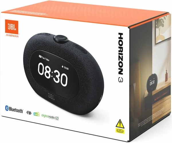 orë alarm me radio JBL Horizon 3, Bluetooth, DAB/DAB+/FM, USB-C, e zezë