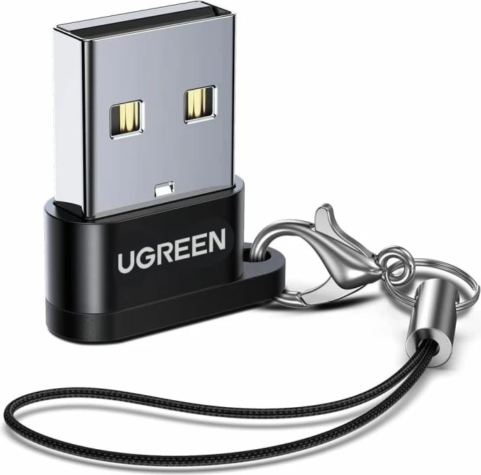 adapter mini USB-A në USB-C UGREEN 50568 18W 480Mbps me dalje audio, zezë/argjendtë