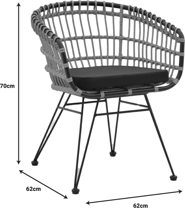 Set tavolinë me dy karrige Kliton-Naoki, alumin, ratan PE, metal, ngjyrë antracit-natyrale, 80x80x74cm