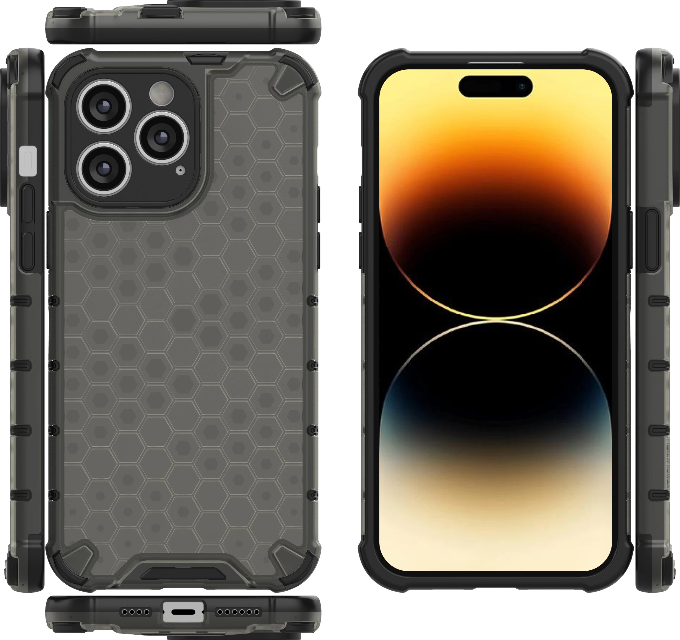 Mbështjellës Hurtel Honeycomb për iPhone 14 Pro Max, i zi