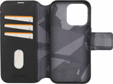 Mbështjellës Decoded Detachable Wallet për iPhone 15 Plus, me MagSafe, Lëkurë, Zi