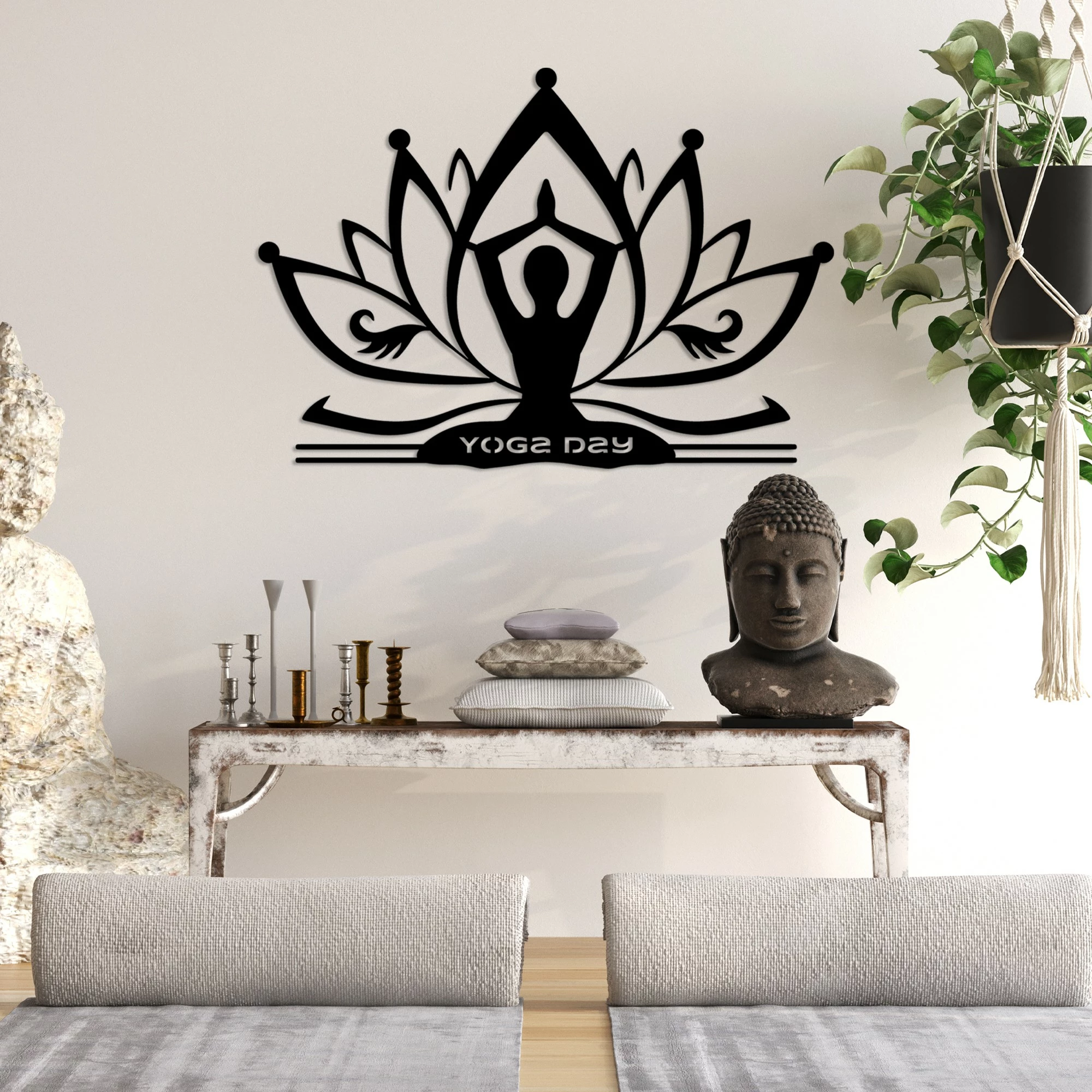 Aksesor dekorativ metalik për mur, Yoga 30, ngjyrë e zezë, 60x42cm
