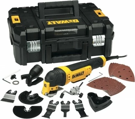 Mjet multifunksional oscilues DeWalt DWE315KT, 300 W, me valixhe dhe set aksesorësh, e verdhë/zezë