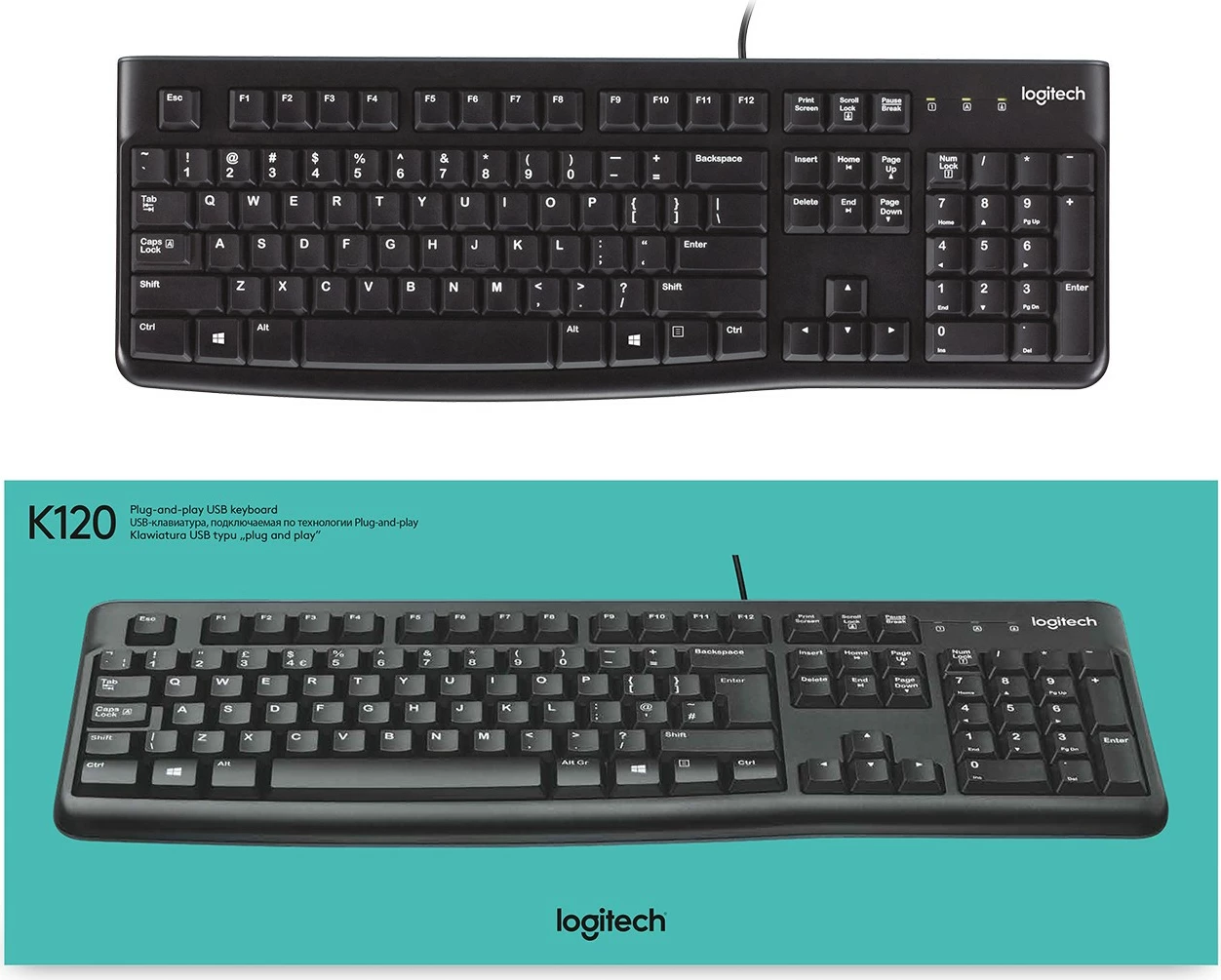 Tastierë Logitech K120, full-size, me kabllo, USB, AZERTY, e zezë
