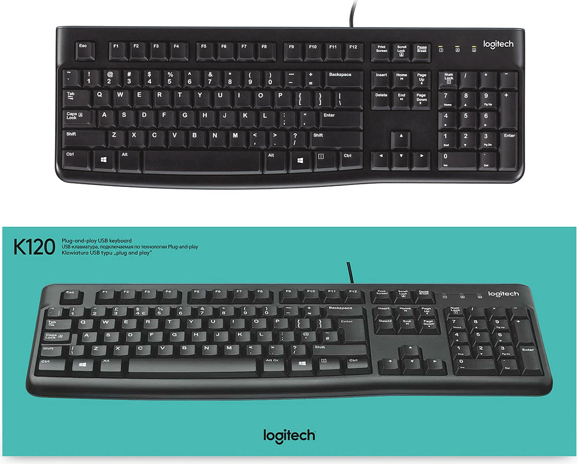 Tastierë Logitech K120, full-size, me kabllo, USB, AZERTY, e zezë