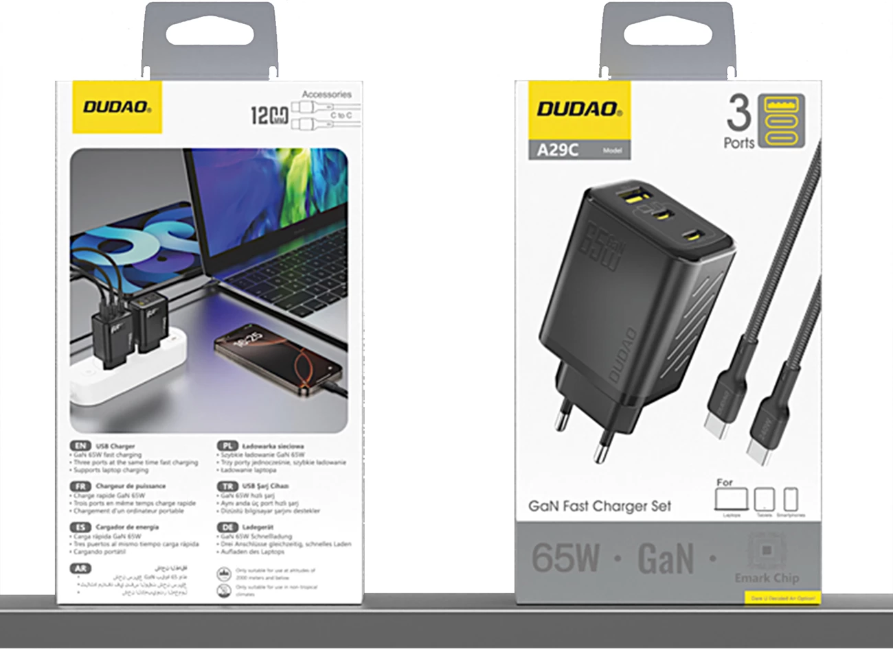 Karikues muri Dudao A29C, GaN, 65W, 3 porta (2x USB-C, 1x USB-A), me kabllo USB-C, i zi