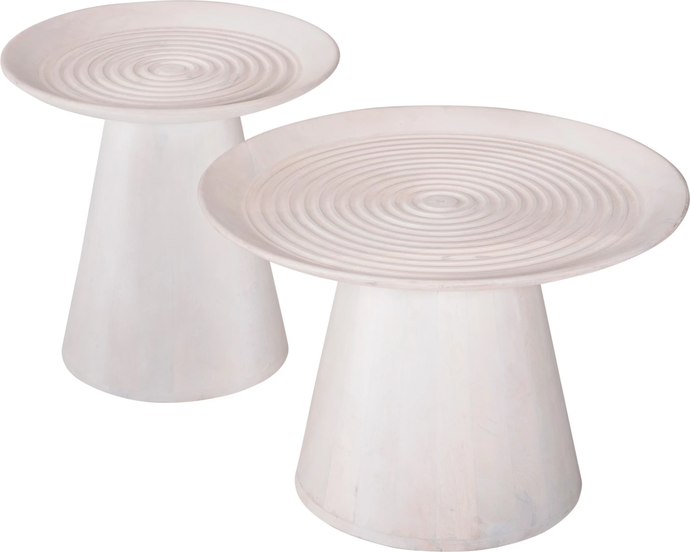 Set 2 tavolina kafeje të rrumbullakëta, dru mango i bardhë, Φ60 & Φ45cm