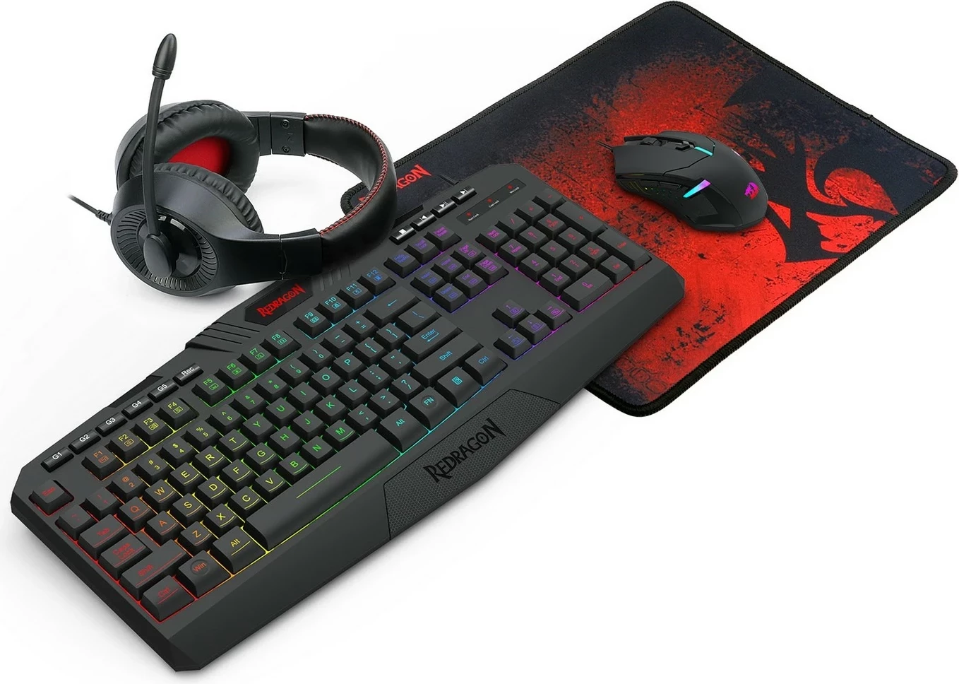 Set gaming Redragon S101-BA-3, tastierë me drita RGB, maus 7200 DPI, kufje, mauspad, e zezë