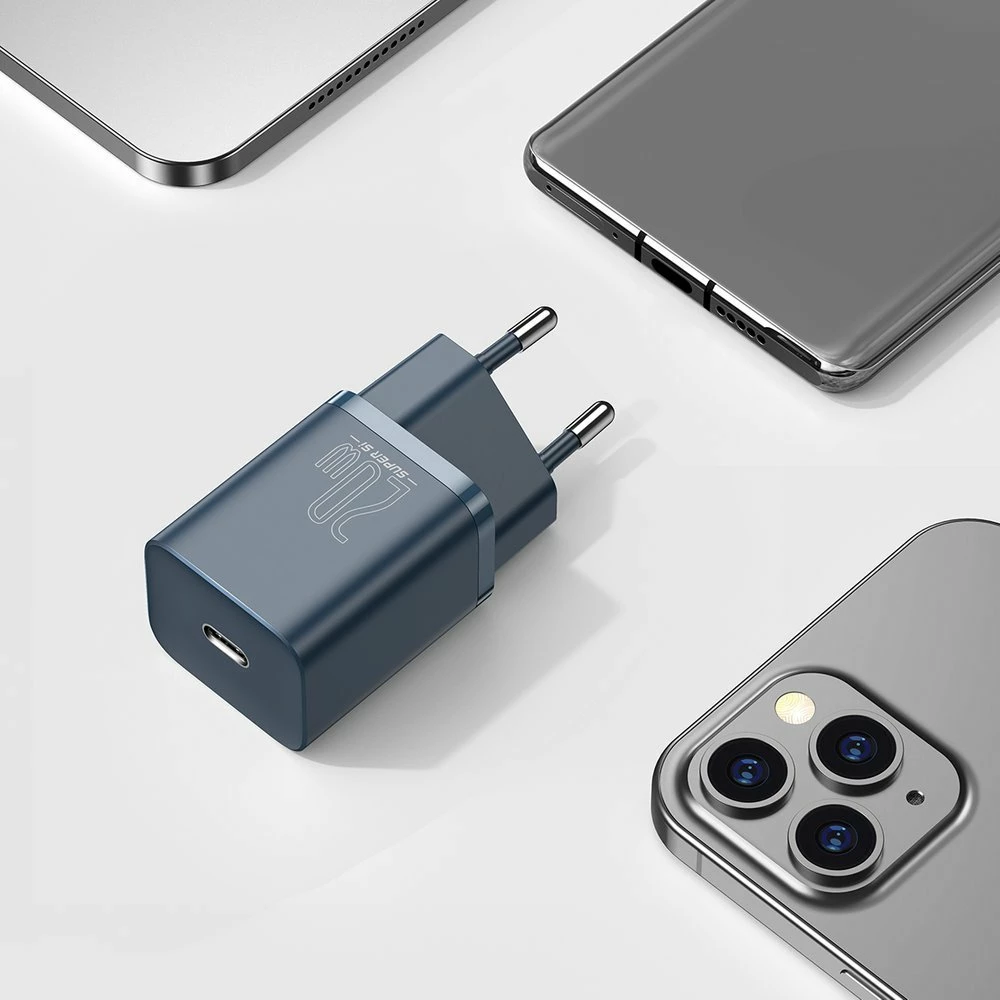 Karikues muri Baseus Super Si 1C me kabllo USB-C në Lightning 1m, 20W, Blu