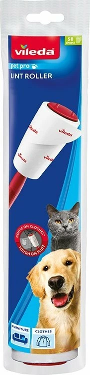 Rul heqës qimesh Vileda Pet Pro, fletë vetë-ngjitëse, për rroba dhe mobilie, bardhë/kuqe
