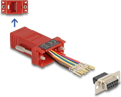 Adapter DeLOCK D-Sub DB9 9-pin femër në RJ45 femër, kit montimi, i kuq