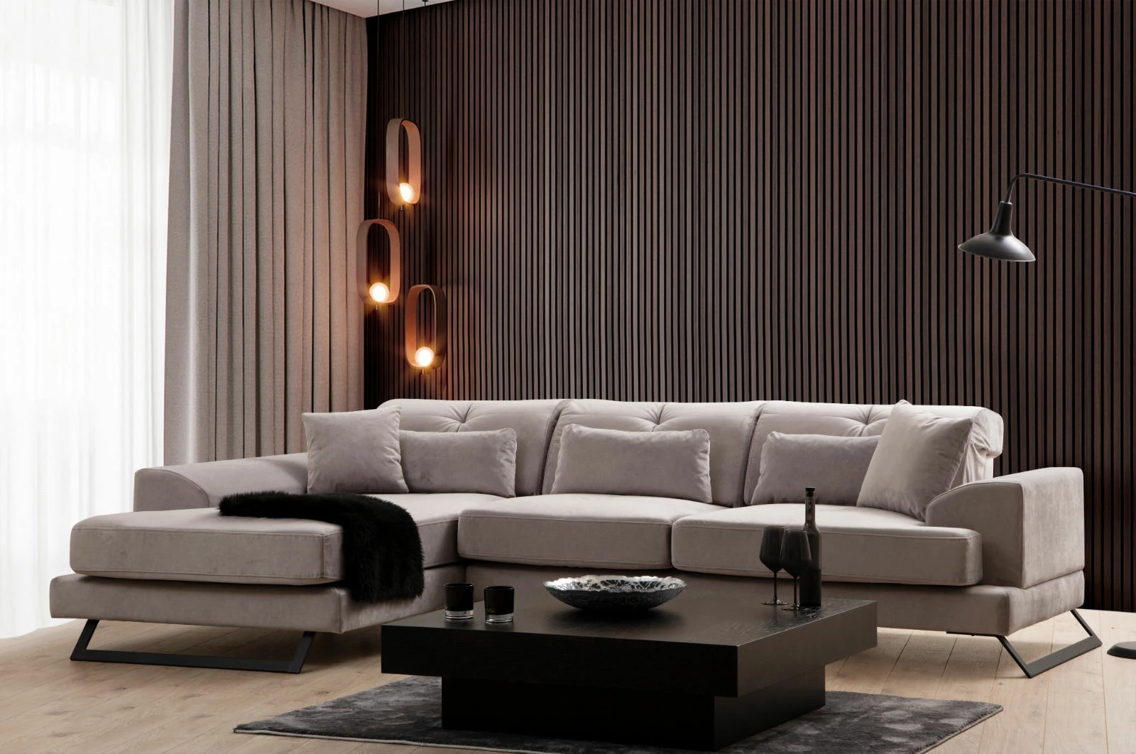 Këndsofa Frido, ngjyrë gri e çelët, Atelier del Sofa (Chl+3R)