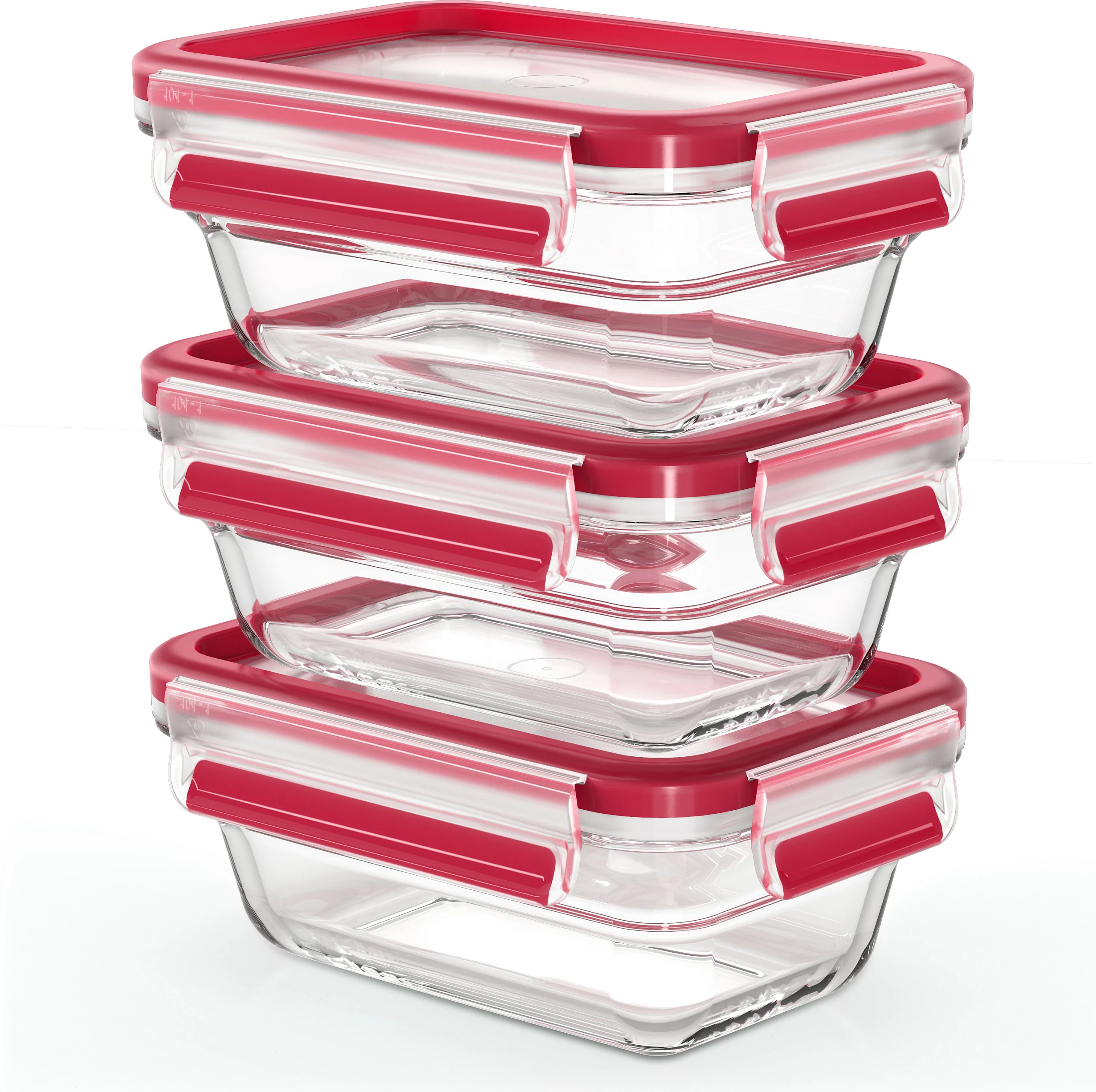 Set enësh qelqi Emsa N10511 Clip & Close 3 copë, transparent/kuq