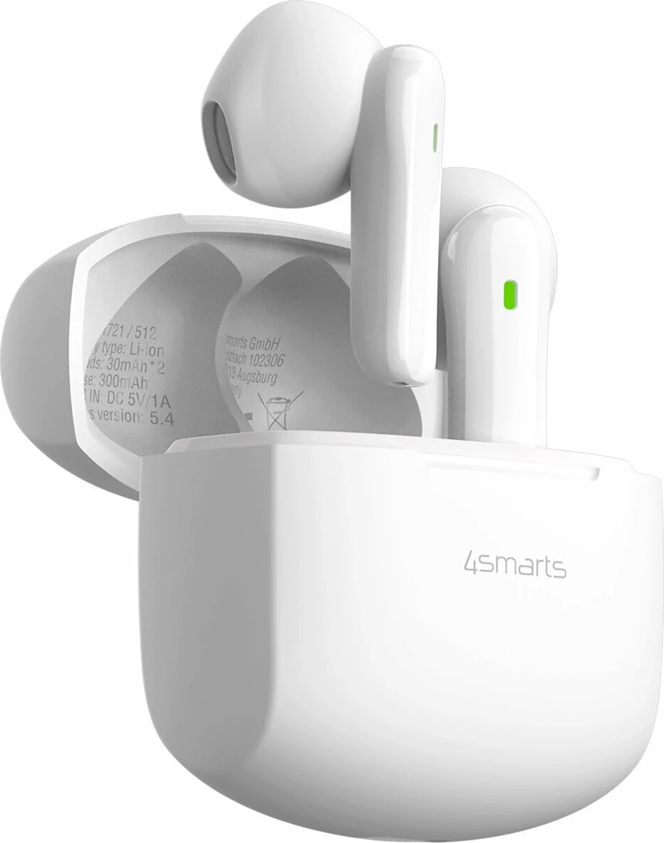 Kufje wireless 4smarts SkyBuds Air Bluetooth 5.4 me ENC dhe kuti karikimi, të bardha