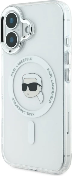 Mbështjellës Karl Lagerfeld IML Metal Karl Head MagSafe për iPhone 16, Bardhë