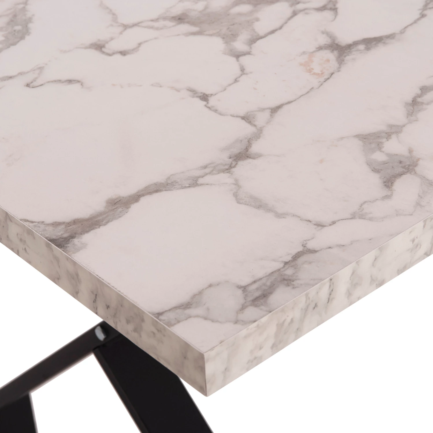 Tavolinë kuzhine LANA, pamje mermeri të bardhë, këmbë metalike të zeza, 140x70x72cm