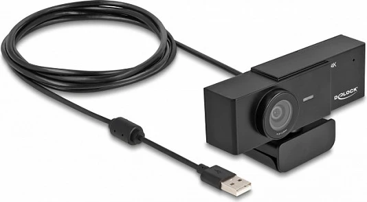 Webkamerë DeLOCK USB UHD 4K 30fps, 8MP, 110°, me mikrofon dhe tripod, e zezë